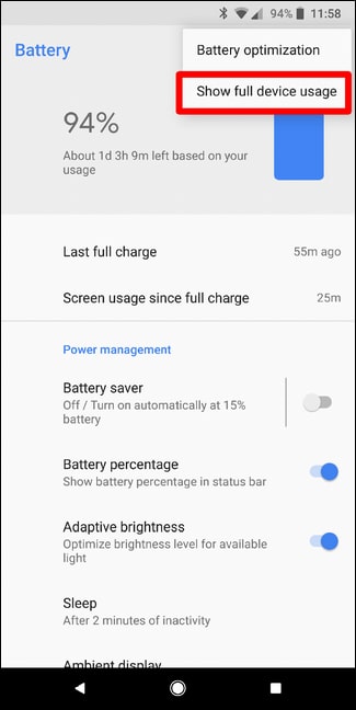 بررسی گزارش مصرف باتری برای افزایش عمر باتری