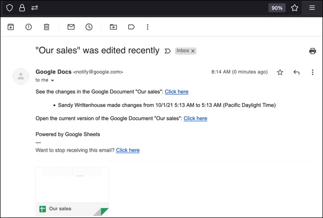 اعلان گوگل شیت- ایمیل