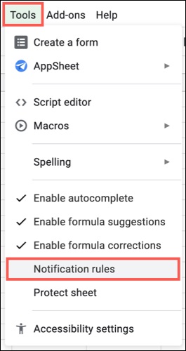 تنظیم اعلان تغییرات در گوگل شیت