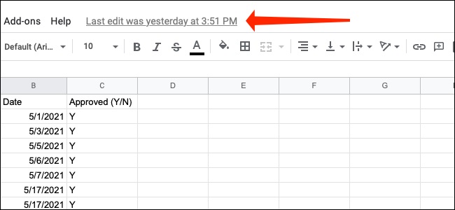 گوگل شیت- version history