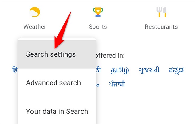Search Settings گوگل در تلفن همراه