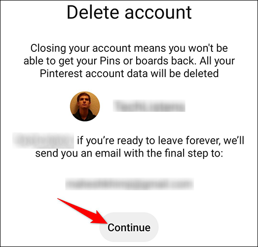 حذف حساب کاربری پینترست