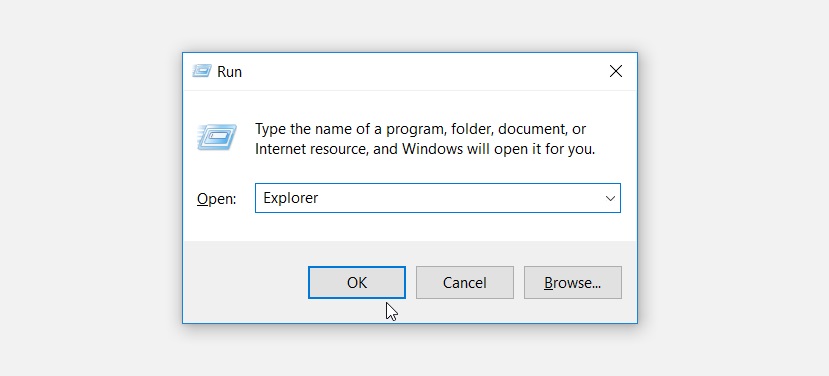 باز کردن فایل اکسپلورر با استفاده از کادر Run