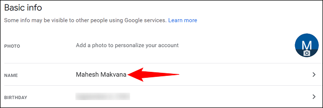 تغییر نام حساب کاربری گوگل در کامپیوتر