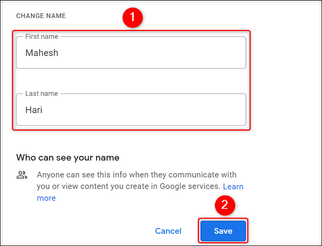 تغییر نام حساب کاربری گوگل در کامپیوتر