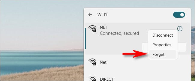 حذف یا Forget یک شبکه وای فای ذخیره شده از طریق تنظیمات سریع (Quick Settings) ویندوز 11