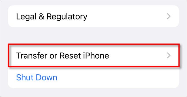 گزینه Transfer and Reset iPhone