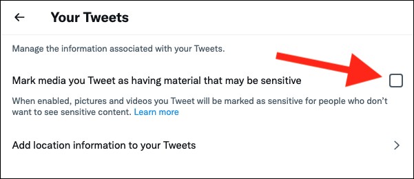 برداشتن تیک Mark Media You Tweet ad Having Material that may be sensitive