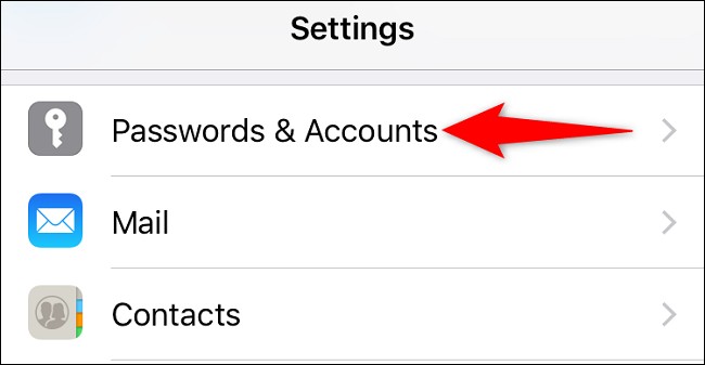 تنظیمات آیفون بخش Passwords & Accounts