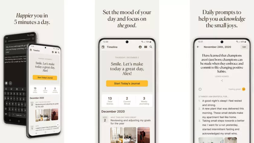 اپلیکیشن یادداشت برداری Five Minute Journal