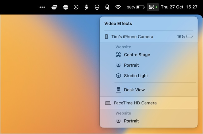 نحوه استفاده از قابلیتهای Center Stage، Portrait، Studio Lighting و Desk Mode