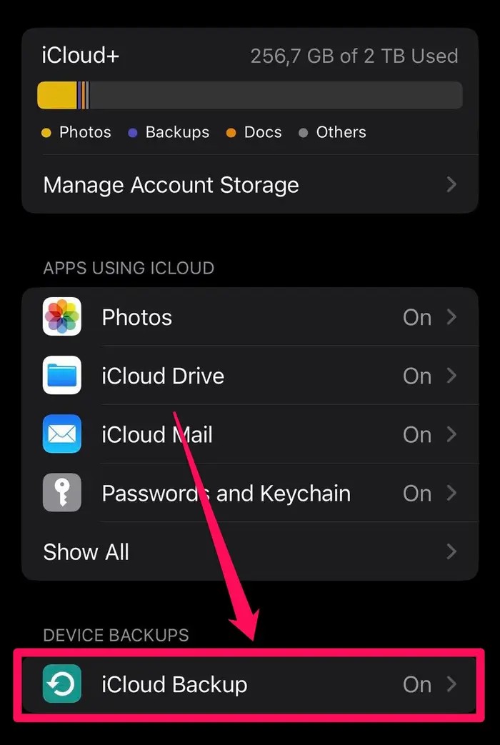 روی گزینه iCloud Backup ضربه بزنید