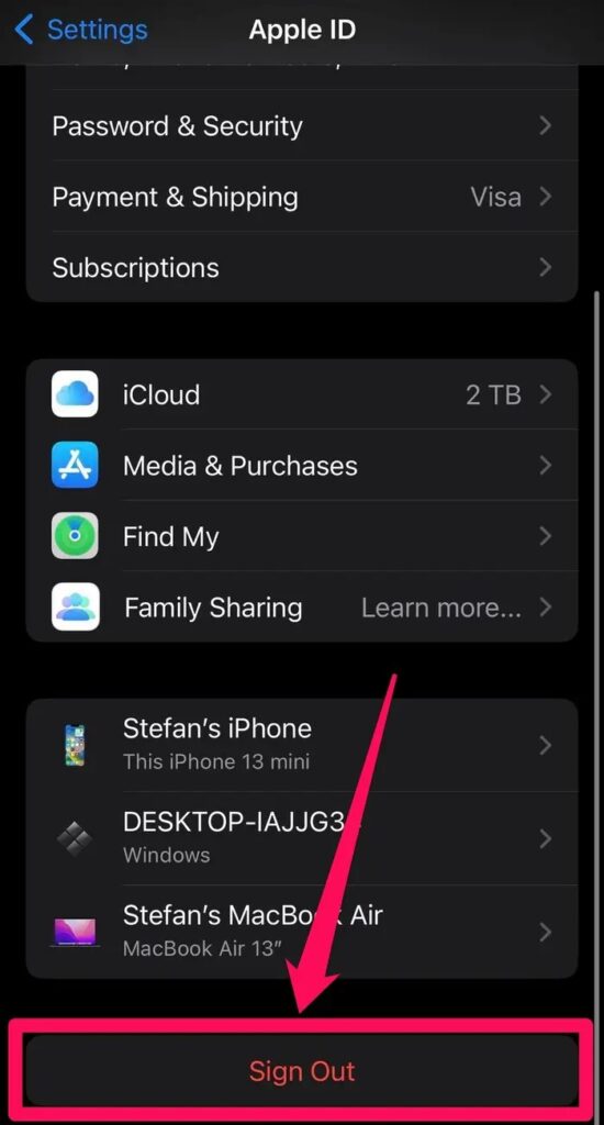 ضربه زدن رو گزینه Sign Out