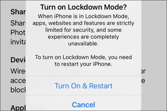 روشن کردن Lockdown Mode