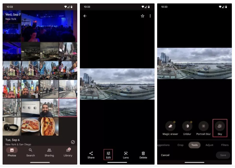 نحوه تغییر رنگ آسمان عکس در Google Photos