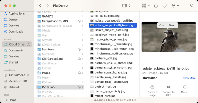 انتقال فایل بین آیفون و مک از طریق آپلود در برنامه iCloud