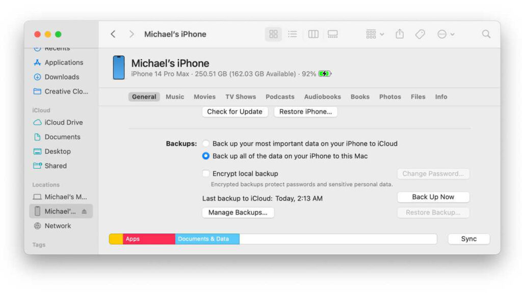 بکاپ آیفون در مک