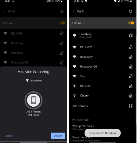 استفاده از Nearby Share برای اشتراکگذاری رمز وایفای
