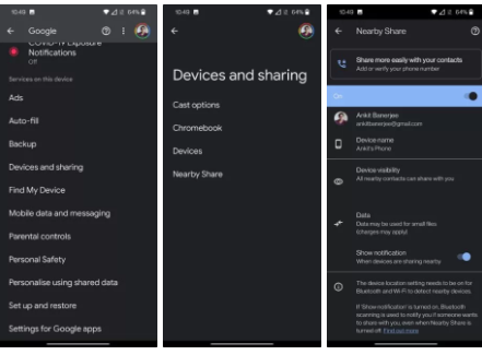 استفاده از Nearby Share برای اشتراکگذاری رمز وایفای در اندروید