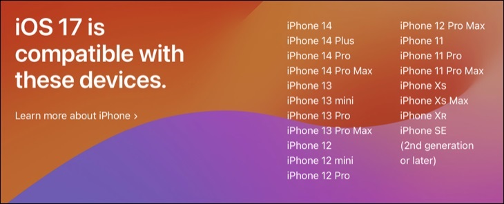 مدل‌های آیفون سازگار با iOS 17